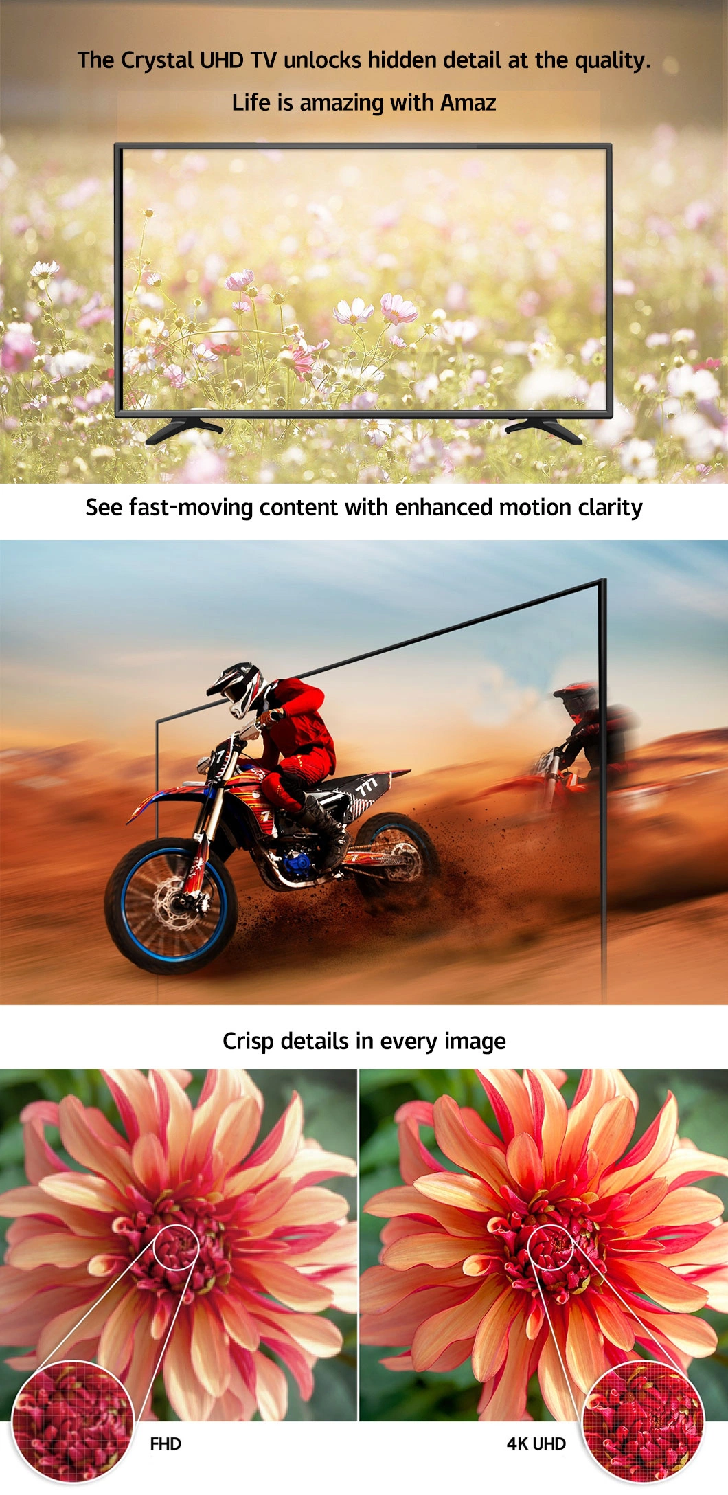 Amaz 65-Inch 4K LED Smart TV with Voice Remote Buit-in Netflix Youtube Television